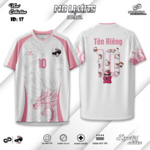 Áo bóng đá trắng hồng pastel thiết kế rồng Hello Kitty cá nhân hóa
