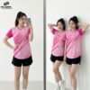Áo thể thao nữ màu hồng phối sọc - Năng động, trẻ trung mỗi ngày