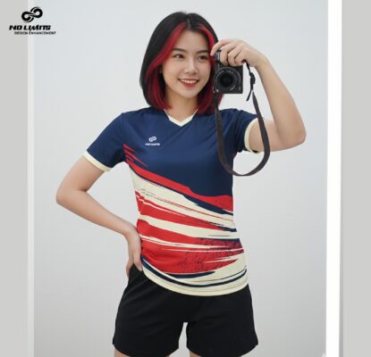 Áo thể thao nữ No Limits – Xanh navy kết hợp đỏ nổi bật