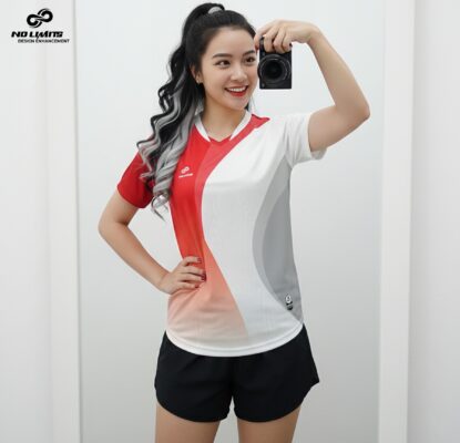 Áo Bóng Chuyền Nam Màu Trắng Đỏ Năng Động