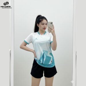 Áo thể thao nữ trắng xanh