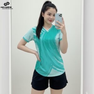 Áo thể thao nữ xanh ngọc phối trắng – Năng động và Thoáng mát