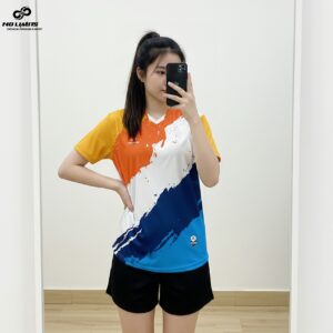 Áo Thể Thao Unisex Cổ Tim – Phối Màu Cam Xanh Năng Động
