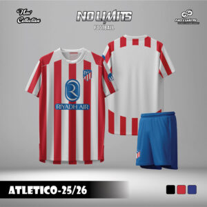 Bộ quần áo bóng đá Atletico 25/26 - Sọc đỏ trắng phối xanh dương